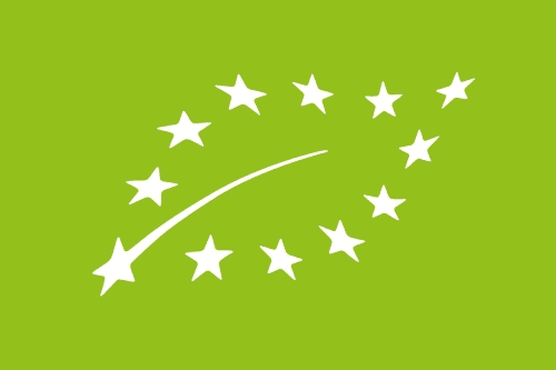 Logo representing the European Union organic certification with stars and a curved line on a green background. - Olive Oil Times