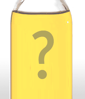 Transparent bottle filled with yellow oil featuring a large question mark in the center. - Olive Oil Times