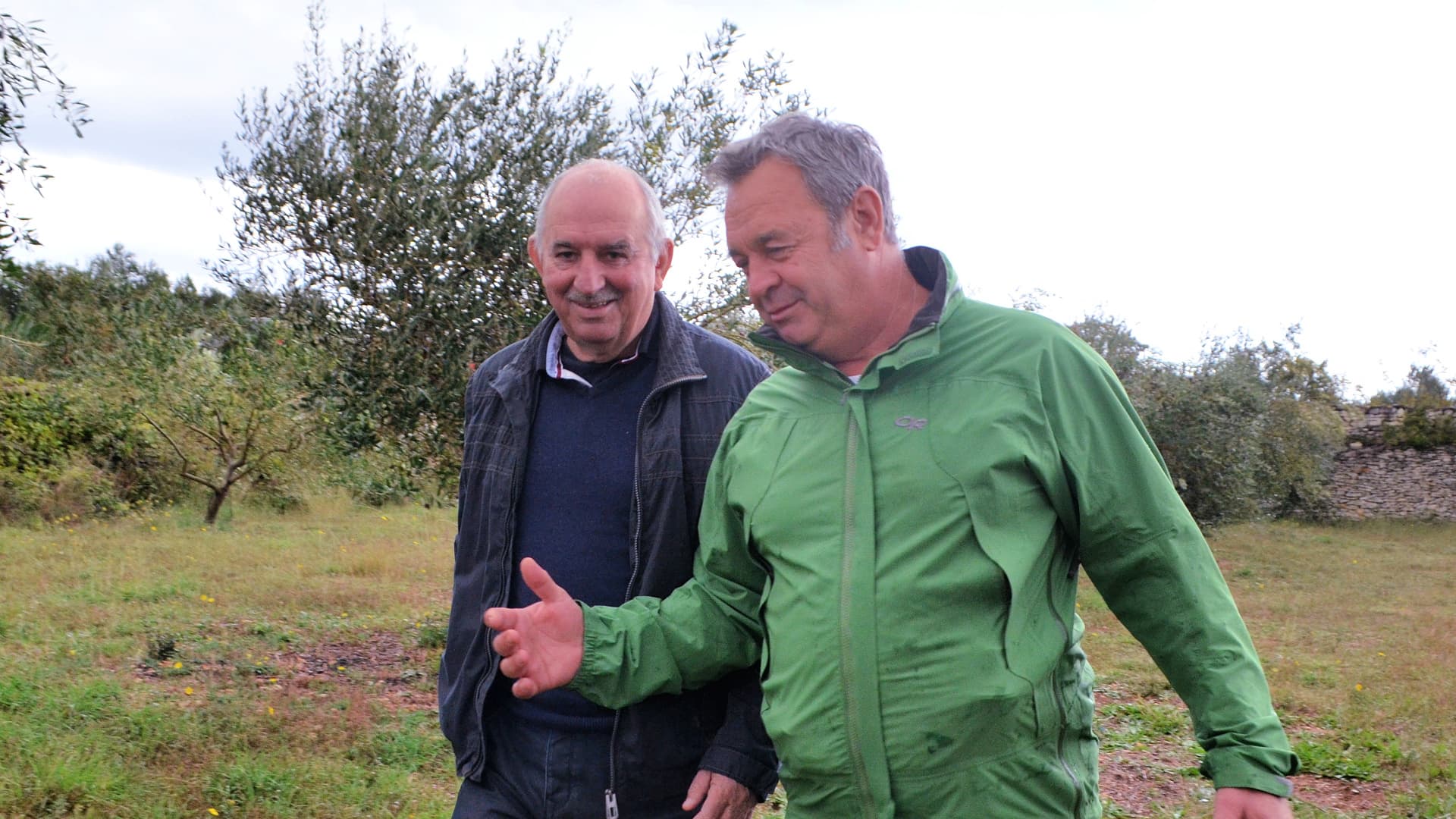 Ivica Vlatković (right) with reporter Nedjeljko Jusup in Vlatković’s grove in Novigrad