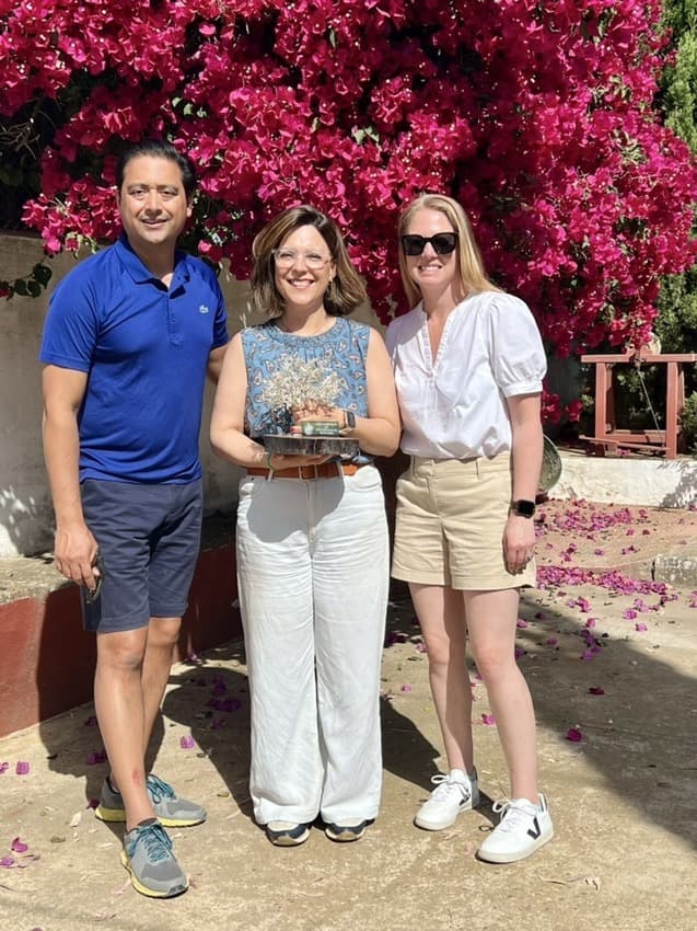 Vijay (left) and Alicia (right) Shroff import Juana Roldán’s Basilippo extra virgin olive oil, so the farm’s American visitors can continue the experience.
