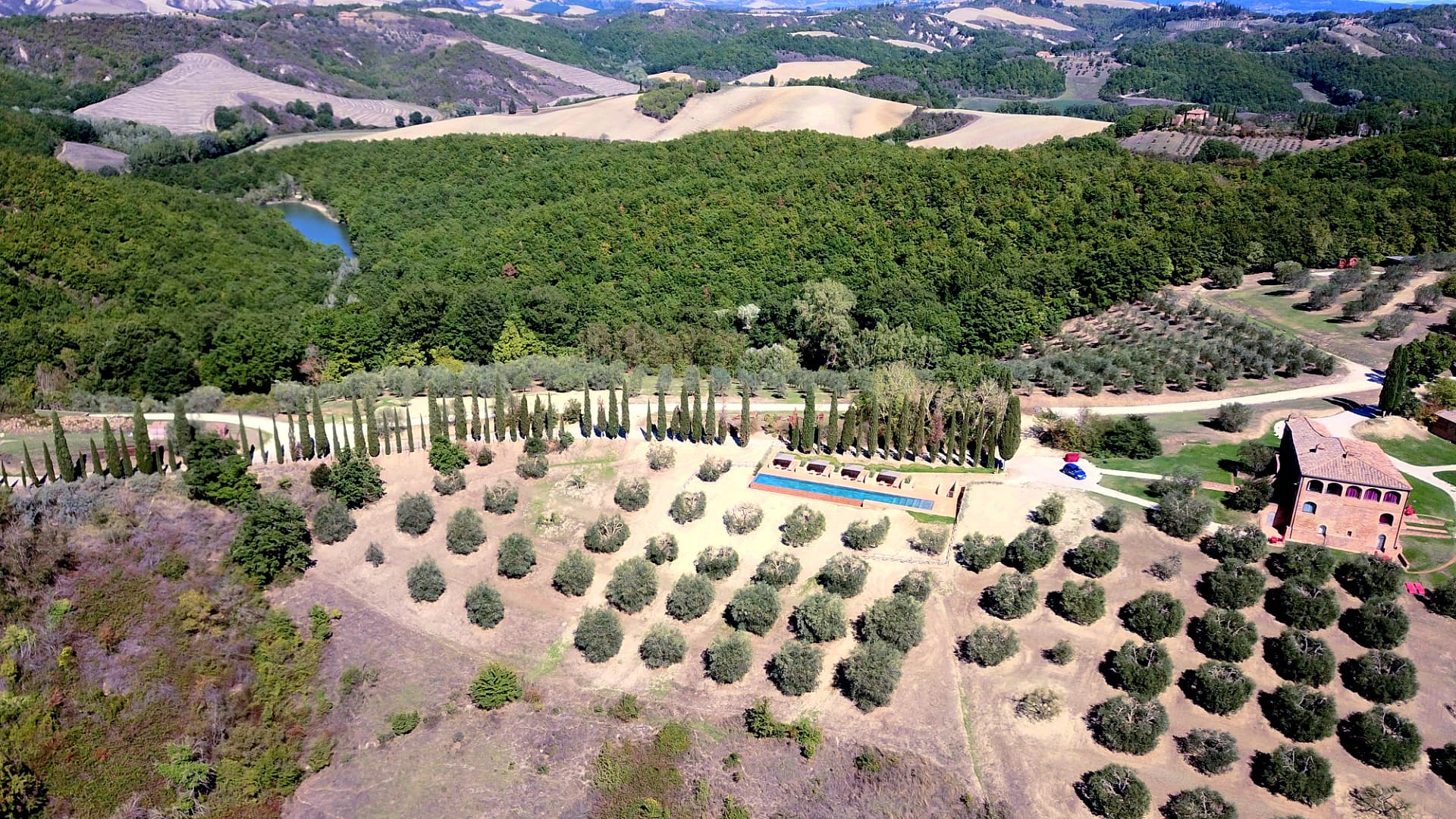 In the village of Asciano, the Mezzecrete estate cover 260 hectares, comprising woodland, arable fields, a natural truffle-ground, a vineyard and an olive grove.
