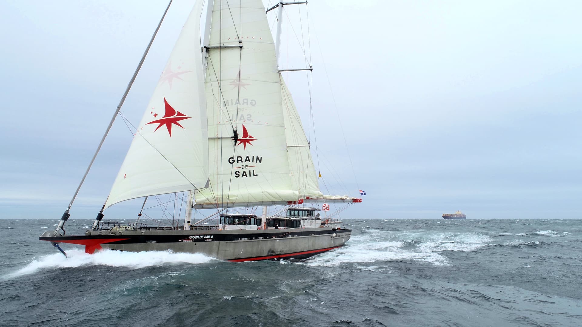 Grain de Sail II, the company’s second purpose-built cargo sailer, is expanding the capacity of trans-Atlantic wind-powered shipping for premium foods, including olive oil. (Photo: Loys Leclercq)