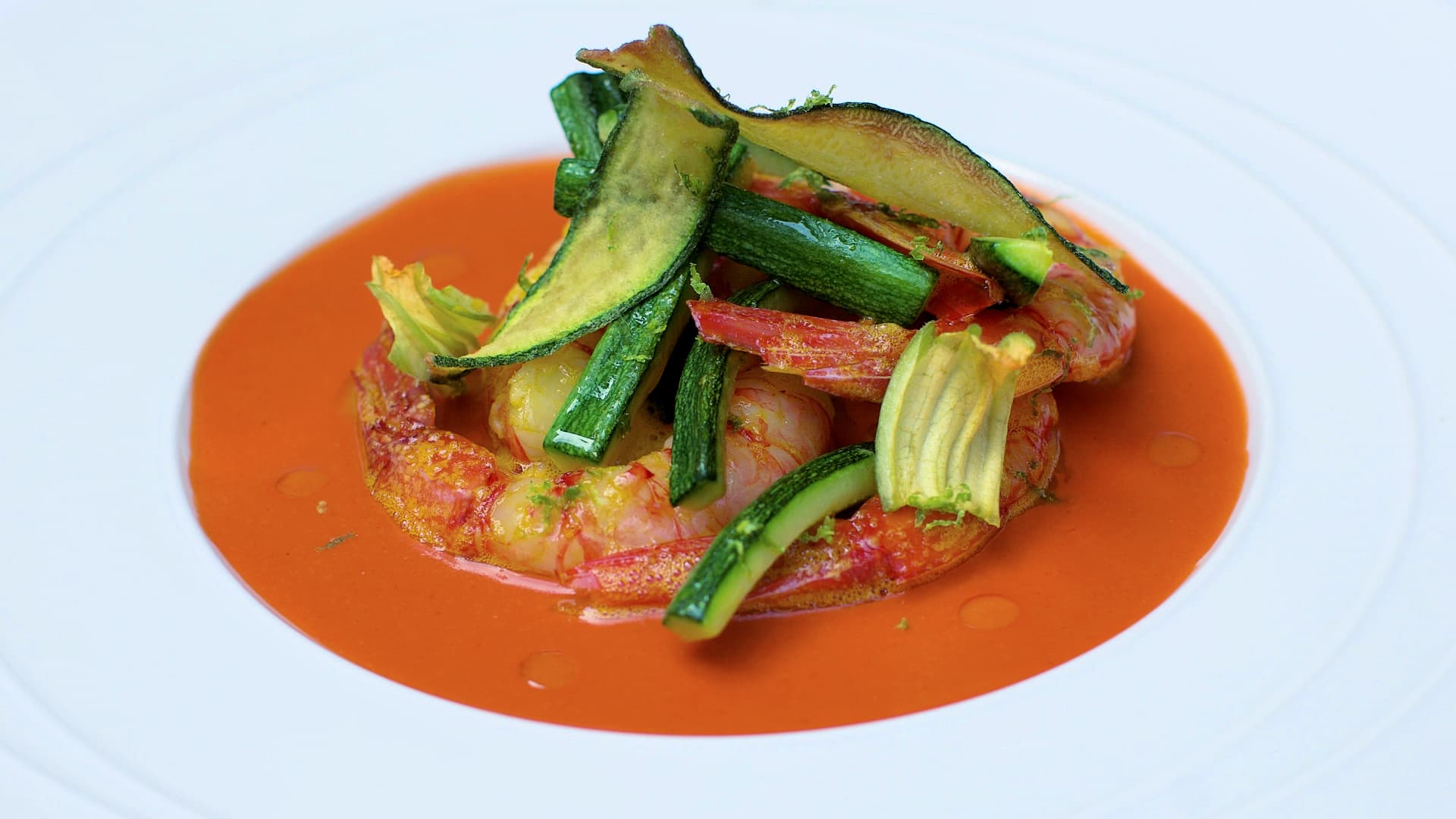 Fricassee of Sicilian red prawns with Tuscan round zucchini. (Photo: Andrea Moretti and Liudmila Musatova)